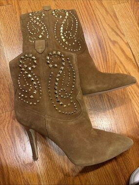Michael kors Studded Suede Mid-Calf Heeled Boot - Brown size 8 (fits 7.5)